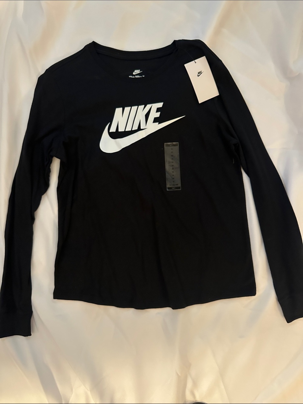 Nike Women's Black Long Sleeve Tee with White Swoosh Logo